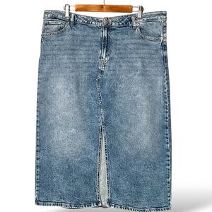 R JEANS Cotton Blend Split Front 5 Pocket Denim Midi Skirt Med Wash US Sz 36